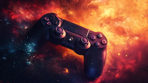 PlayStation Controller Engulfed in Cosmic Fire and Energy