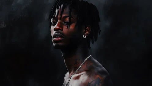 Moody portrait captures shirtless man in dramatic shadow