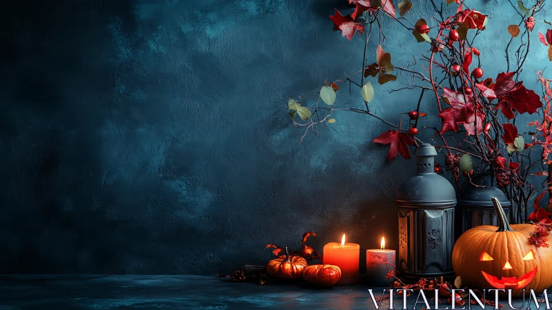 Cozy jack-o’-lantern glow in a dreamy autumn corner.