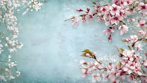 Cherry Blossoms Frame Turquoise Wall with Pink Blooms