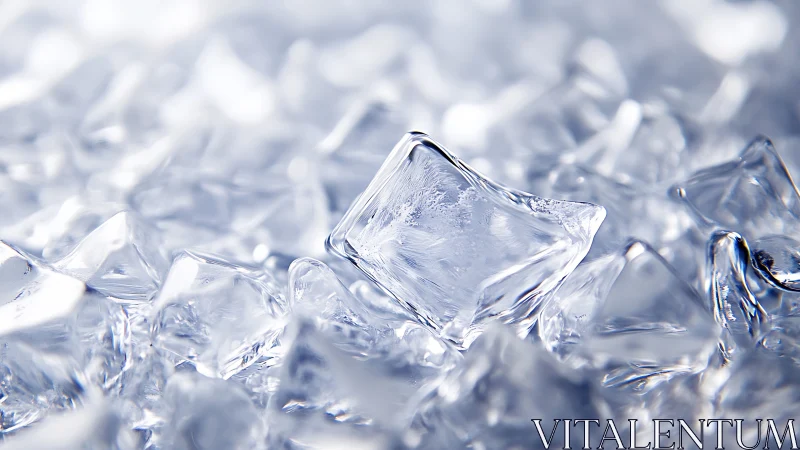 Glistening ice cubes in cool macro crystalline focus.