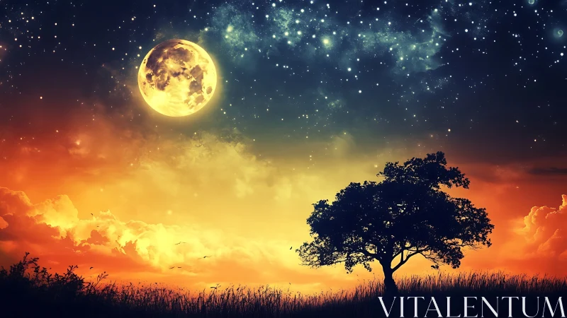 Moonlit sky glows above a quiet tree and dreaming horizon