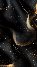 Golden stardust drifts over silky black waves in motion