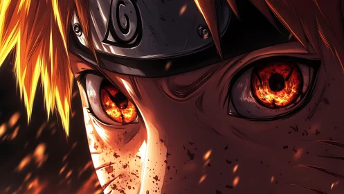 Fiery anime warrior’s gaze burns with fierce determination