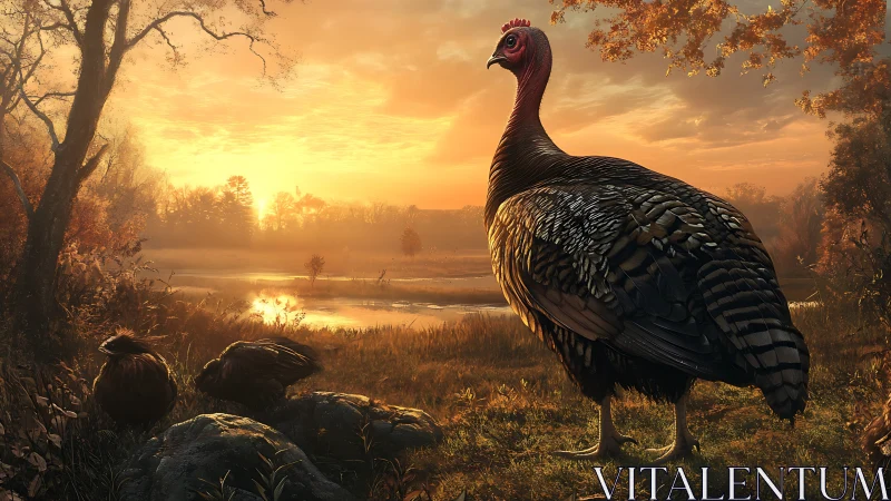 Sunrise crowns a vigilant turkey in burnished autumn gold