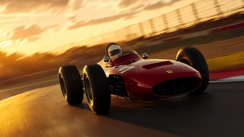 Sunset-scorched circuit lets vintage red racer slice the light