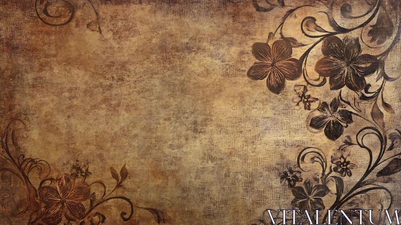 Vintage floral scrollwork adorning distressed parchment field.