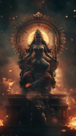 Radiant goddess of fire seated on a celestial throne.