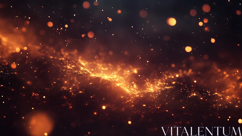 Golden Particles Dance Through Twilight. Luminous Abstraction.