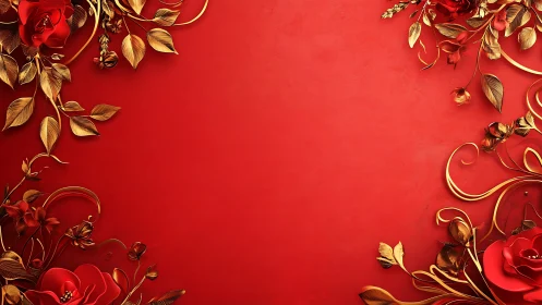 Velvet Romance: Golden Florals Dance Across Crimson Dreams