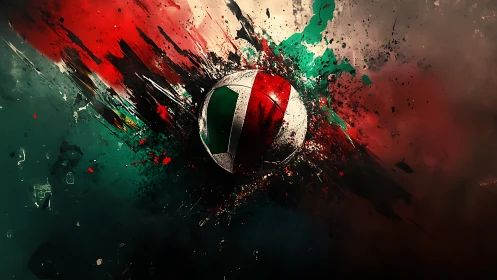 Exploding tricolor sphere shatters through vivid paint strokes.