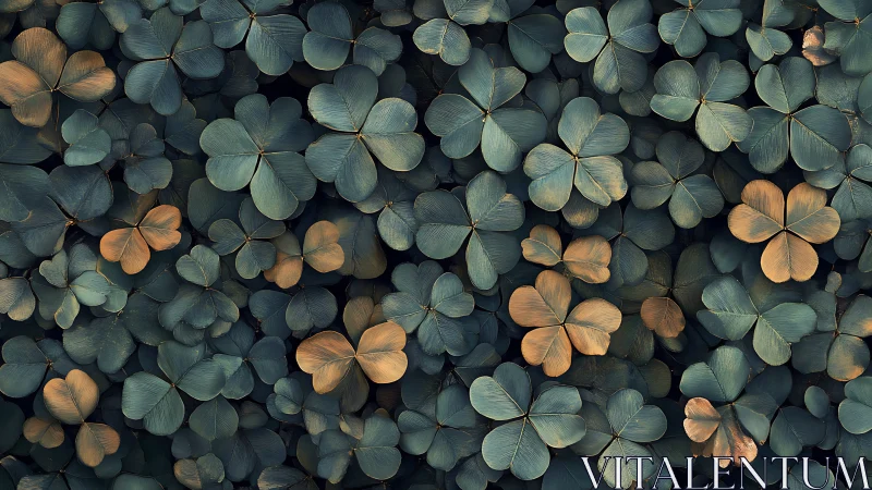 Clover canopy pattern with teal foliage and warm patina highlights.