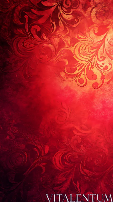 Red ornamental floral background with gradient texture.