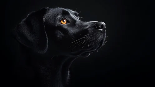 High contrast canine portrait with directional rim lighting.