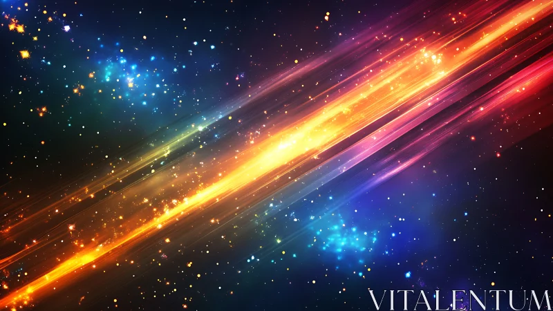 Radiant light streaks slice through vibrant starfield cosmos