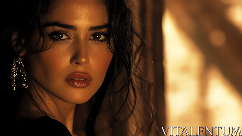 Molten-gold gaze catching dusk in cinematic close-up portrait.