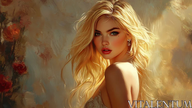 Golden portrait of a dreamlike woman in soft painterly light.