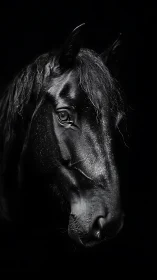 Quiet strength in the shadows of a black horse portrait.