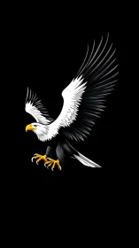 Bold eagle in mid-flight poised for a powerful landing.
