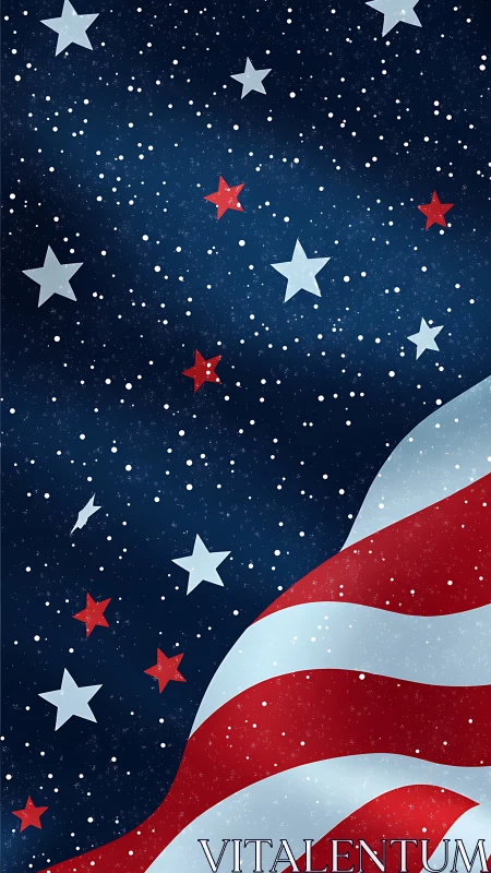 Patriotic starfield with waving American flag stripes.