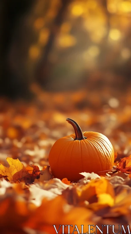 Lone pumpkin pauses to bask in a spotlight of autumn light