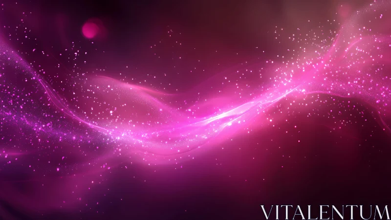 Vibrant pink energy wave with sparkling particles, abstract digital art.