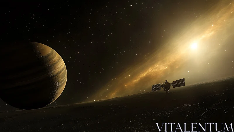 Exoplanet gas giant, surface probe, and stellar accretion glow.