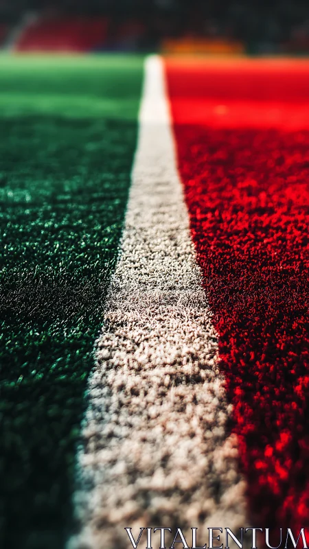Shallow depth of field isolates tricolor synthetic turf line detail