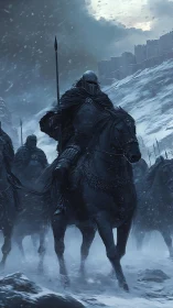 Snowborn iron riders advance beneath a bruised winter sky.