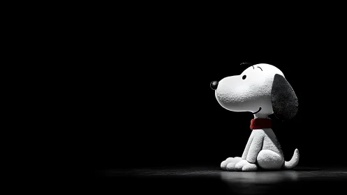 Cartoon beagle figurine sits in dramatic side spotlight.