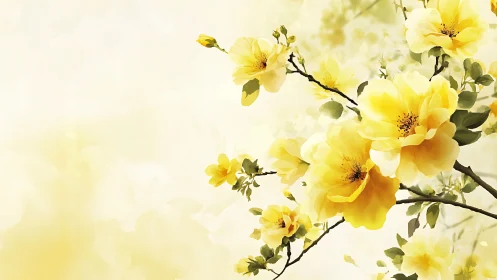 Soft Yellow Blooms Dance in Gentle Springtime Light.