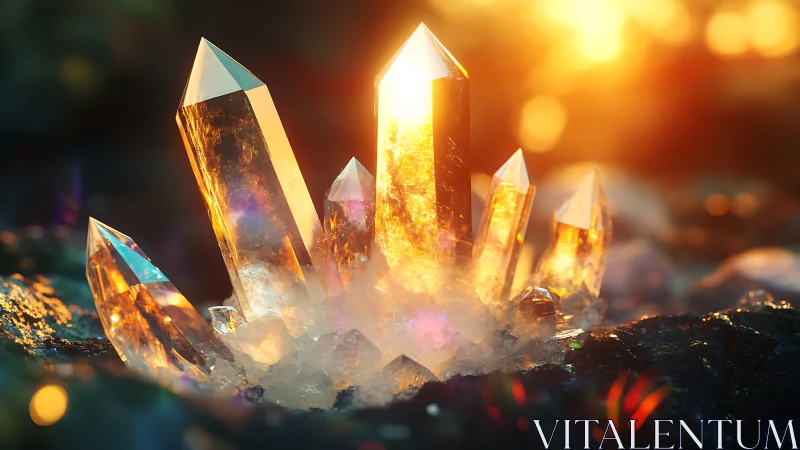 Sunlit golden crystal cluster on textured dark ground.