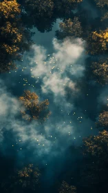 Golden Forest Glow: A Dreamy Aerial Sky Dance.