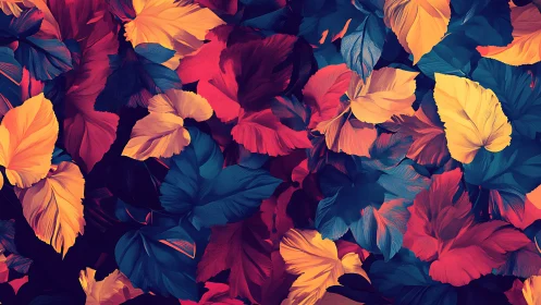 Vibrant digital foliage pattern in bold autumn hues.