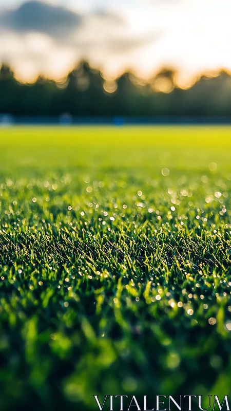 Macro depth-of-field capture isolates dewy grass blades at sunrise