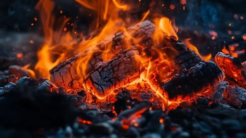 Inferno's Dance: Burning Logs Unleash Cascading Flames.