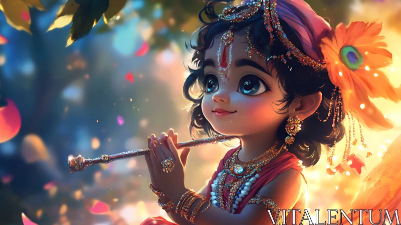 Divine child musician rendered in luminous digital painting