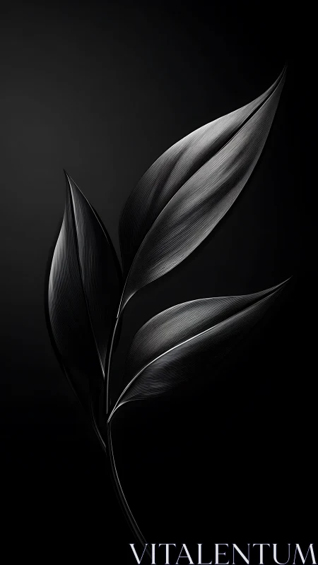 Metallic leaf structure is rendered on a dark background