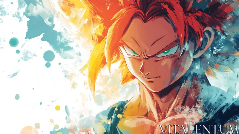 Fiery anime warrior glows with fierce, determined power