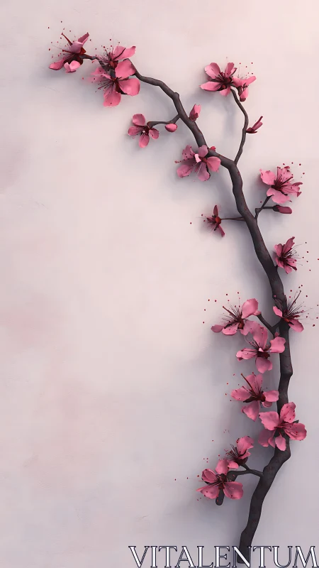 Pink Cherry Blossoms Branch with Artistic Splatter Effect.