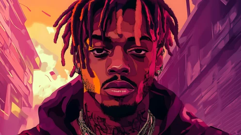 Urban portrait glows in neon sunset hues with bold attitude