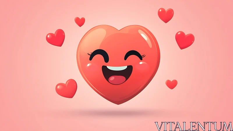 Happy Heart Character Smiling Against Soft Pink Background