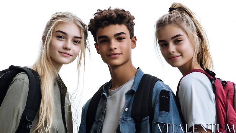 Diverse Teen Trio Portrait with Casual Contemporary Styling.