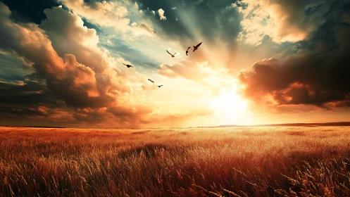 Sunlit wheatfield listens quietly as stormlit sky sings