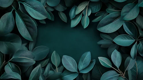 Emerald foliage frame with dark negative space center.