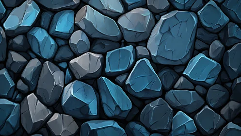 Blue angular stones form stylized seamless rock texture