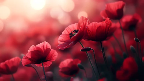 Vibrant Red Poppies Glowing in Soft Light