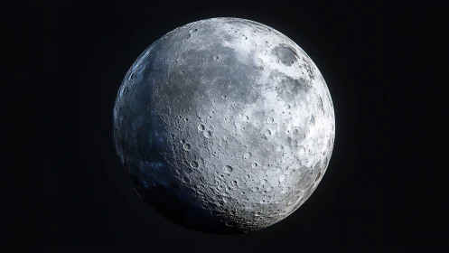 Lunar surface with detailed craters against dark background.