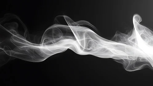 Dynamic white smoke wave arcs across a stark black ground