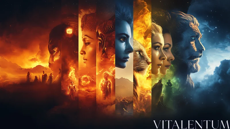 Elemental fantasy portraits align across a chromatic spectrum